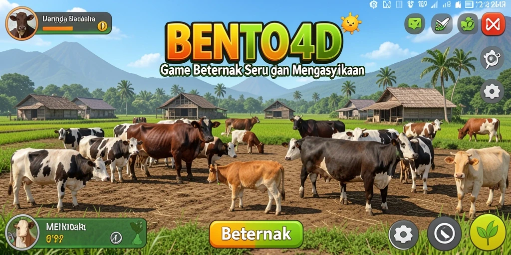 Tampilan antarmuka permainan BENTO4D saat mengelola peternakan.