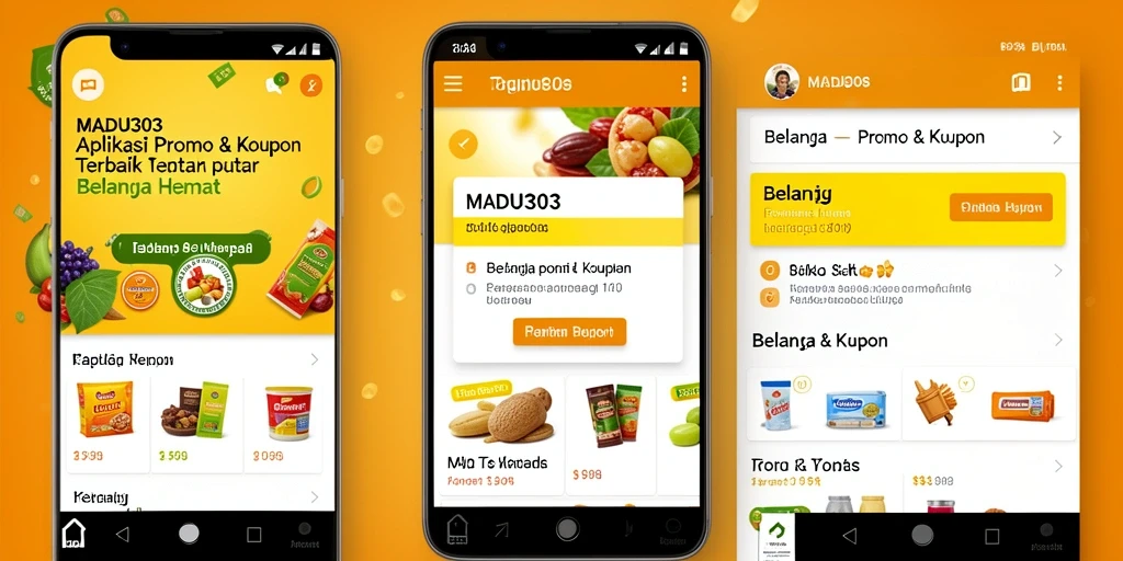 Tampilan utama aplikasi MADU303 dengan berbagai kupon dan promo.