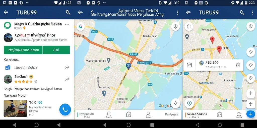 Tampilan antarmuka aplikasi TURU99 untuk navigasi motor yang intuitif.